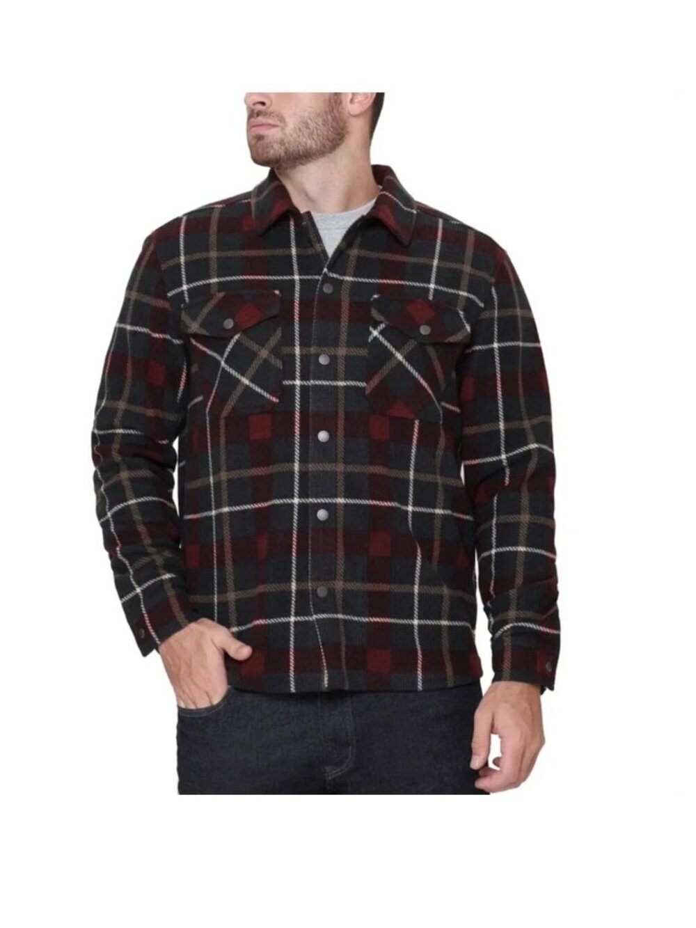 Bc Clothing Men's S Heritage Plaid Button-Up Shirt Red & Navy Jacket E1478
